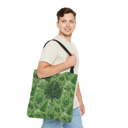 Leaf Pattern Tote Bag – Green Botanical All-Over Print Tote