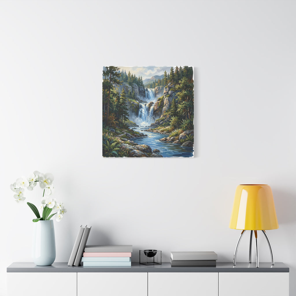 Matte Forest Waterfall Canvas — Stretched 1.25" Nature Wall Art
