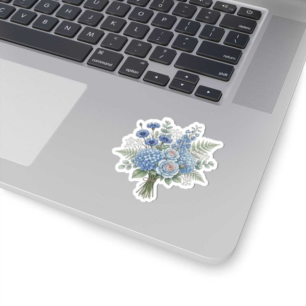 Floral Bouquet Kiss-Cut Sticker — Pastel Blue Roses & Vintage Greenery
