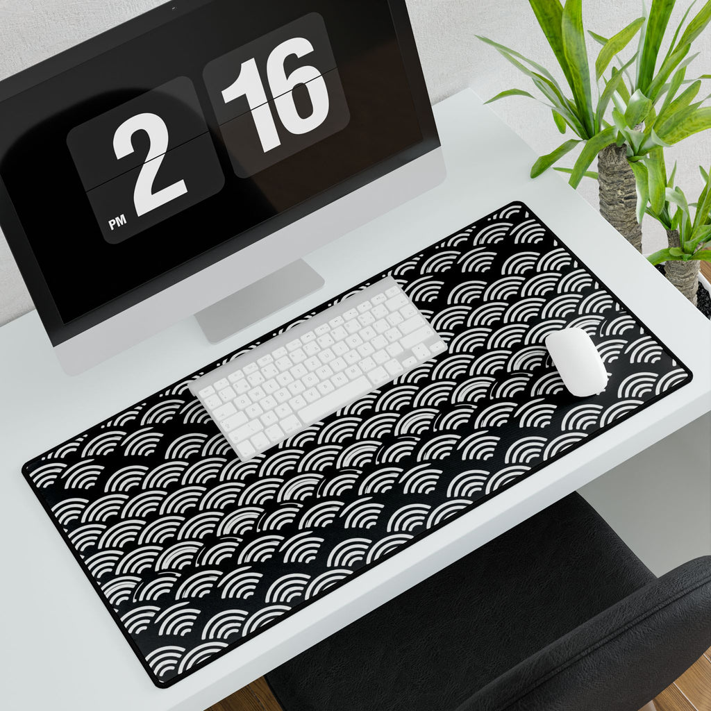 Japanese Seigaiha Wave Desk Mat — Black Wave Pattern Mouse Pad