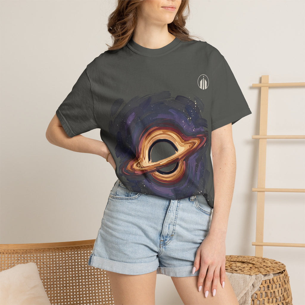 Nebula Hand-Painted Tee — Cosmic Black Hole Graphic T-Shirt