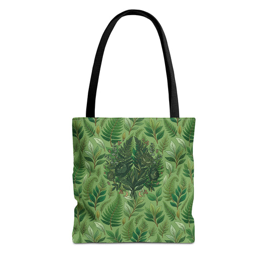 Leaf Pattern Tote Bag – Green Botanical All-Over Print Tote