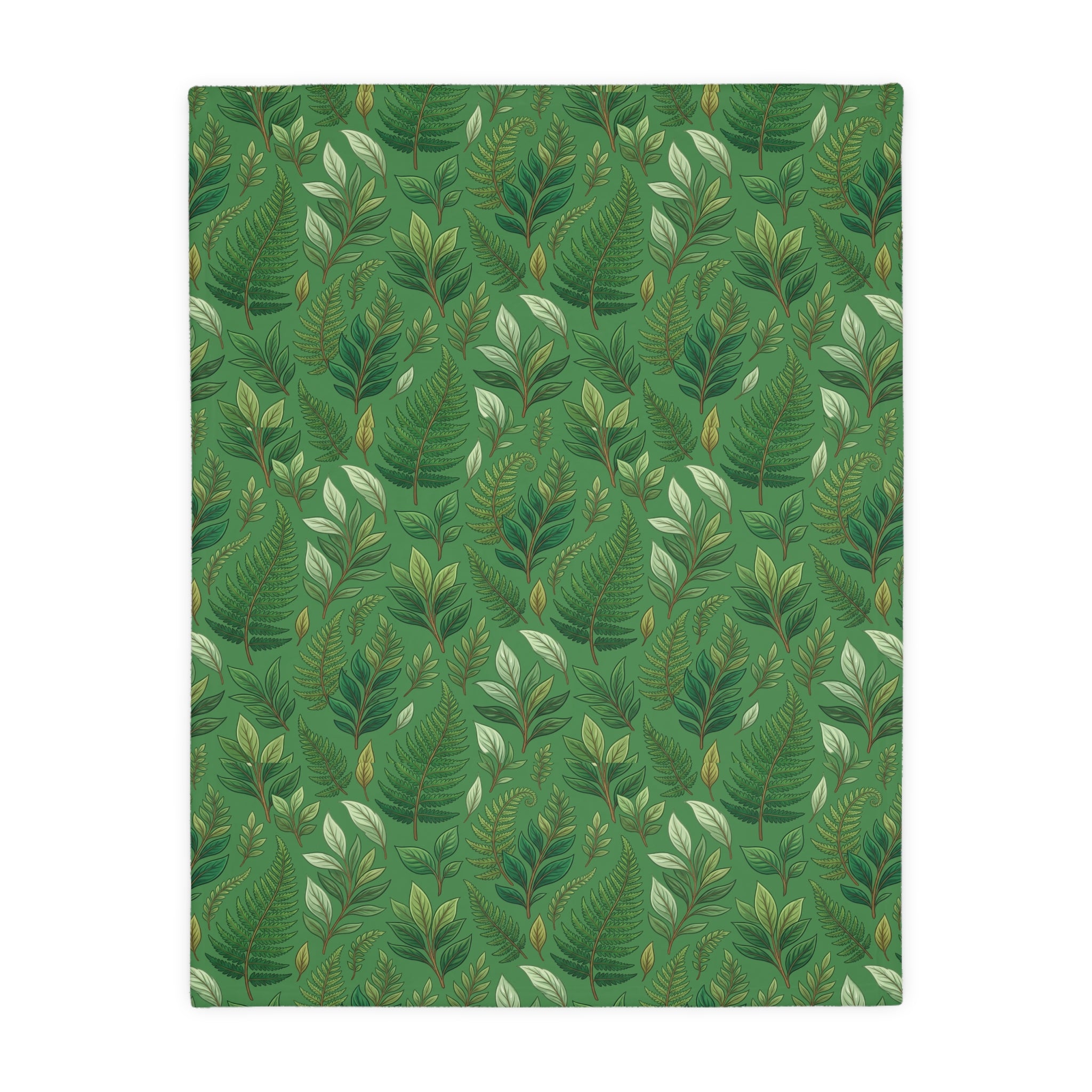 Green Leaf Pattern Velveteen Blanket – Reversible Forest Foliage Throw