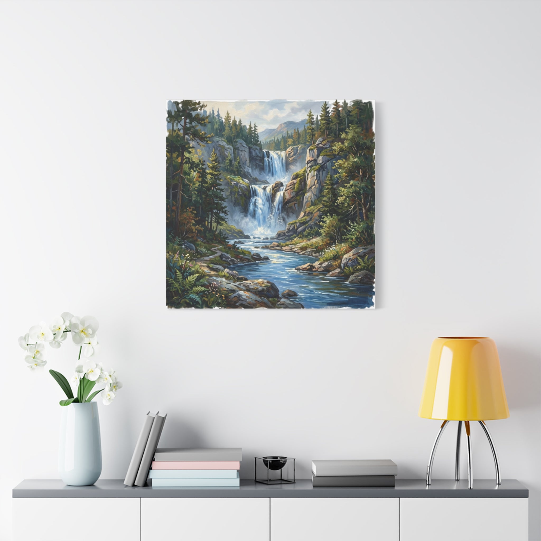 Matte Forest Waterfall Canvas — Stretched 1.25" Nature Wall Art
